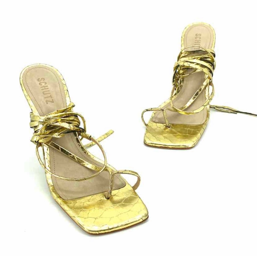 Schutz Gold Strappy Sandals